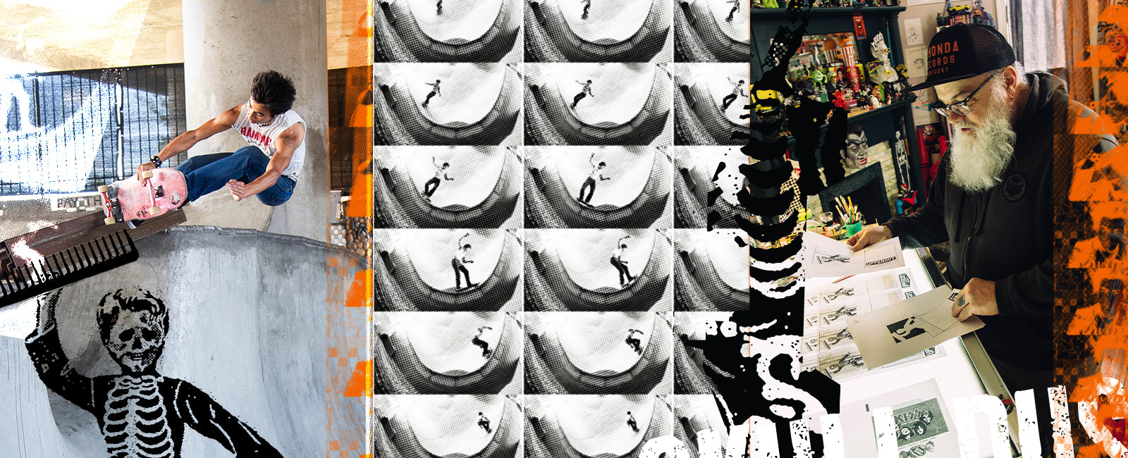 Skull Dust Styling Powder Launch Banner with Jim Madison Printing and Shaw Collins Skating